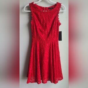 NWT City Studio - Juniors' Red Lace Fit & Flare Dress, Sz 1
